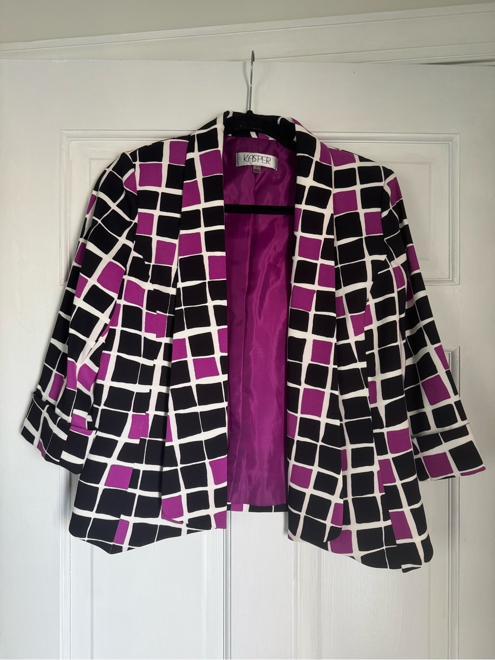 Kasper Black White and Purple Geometric Blazer